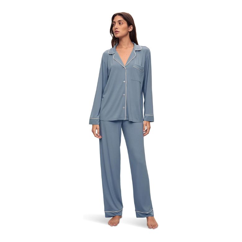 blue women's long-sleeved pajama set