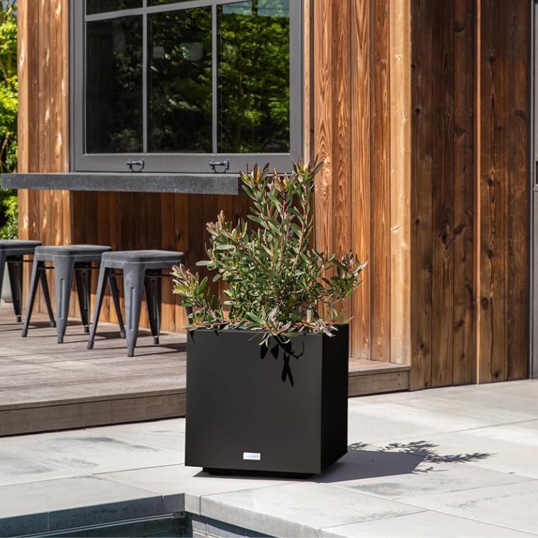 Black Cube Plastic Planter