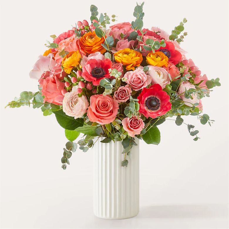 bouquet of Ranunculus, Roses, Anemone, Eucalyptus