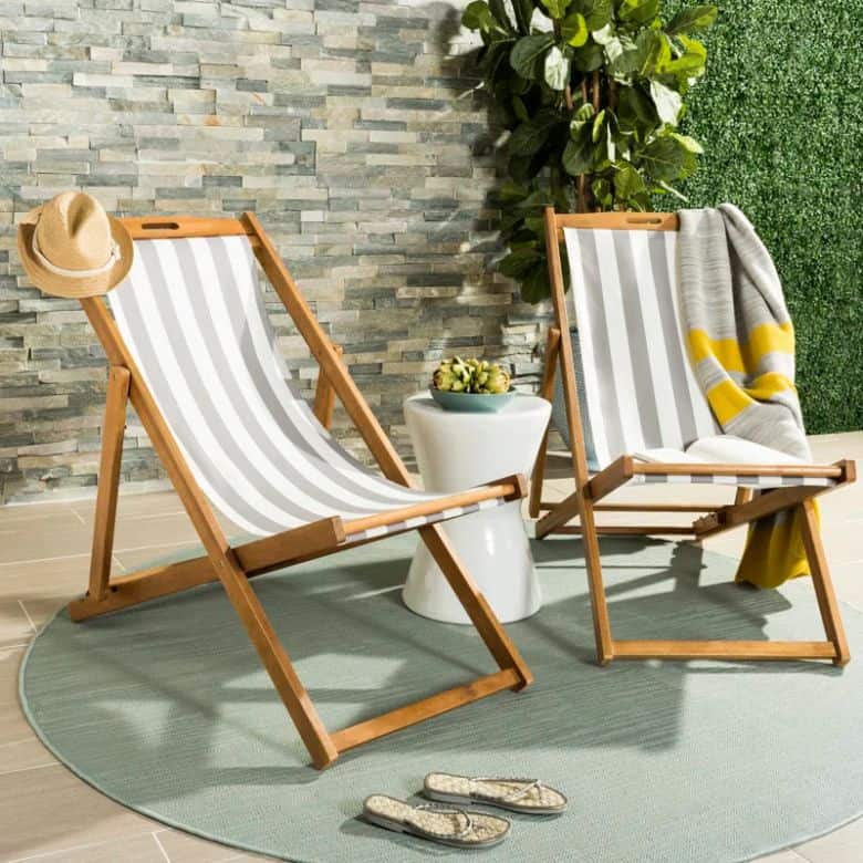 gray and white striped outdoor patio chairs