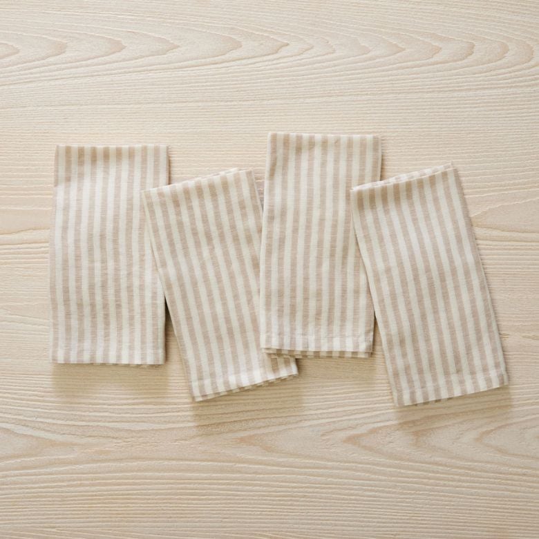 Beige and White Striped Linen Napkins