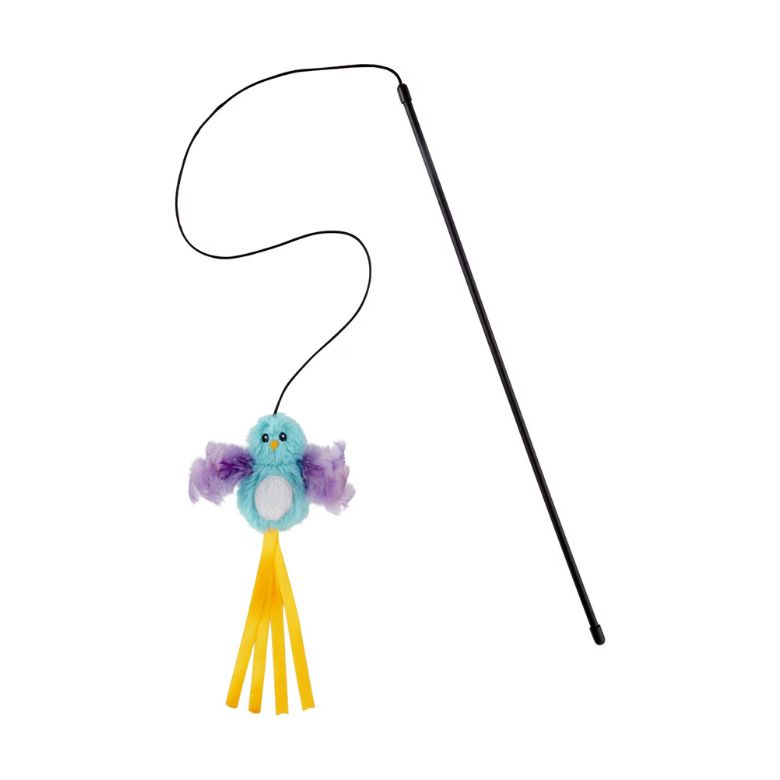 Bird with Feathers Teaser Wand Cat Toy with Catnip