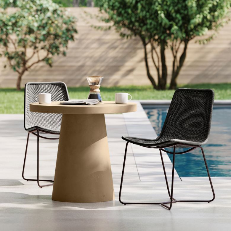 Textured Concrete Pedestal Outdoor Dining Table & Slope Dining Chairs Set