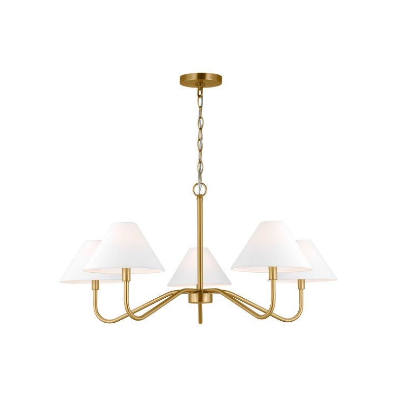 Gold Large Curved Chandelier with White Linen Shades