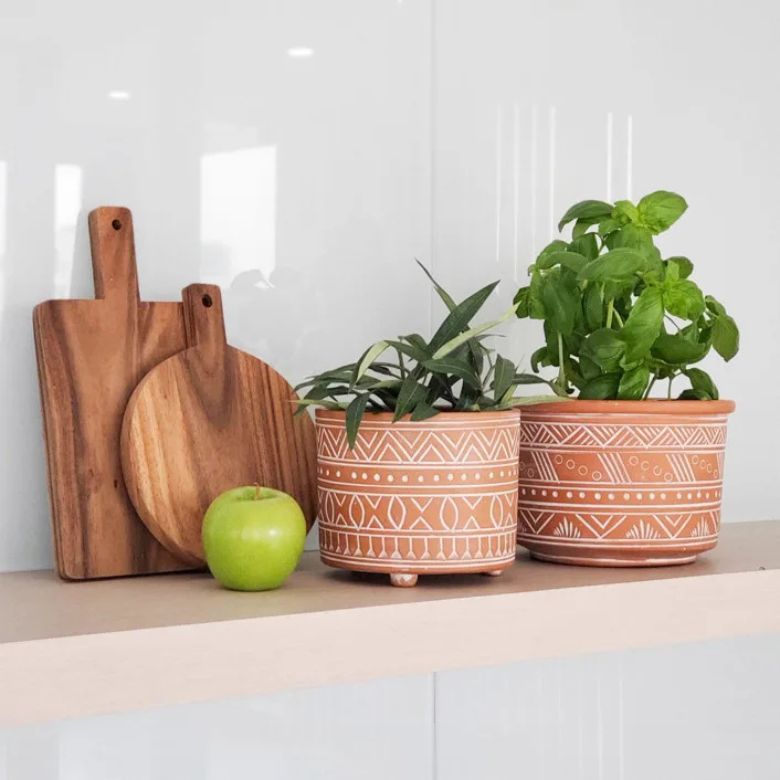 Hand Etched Terracotta Pot