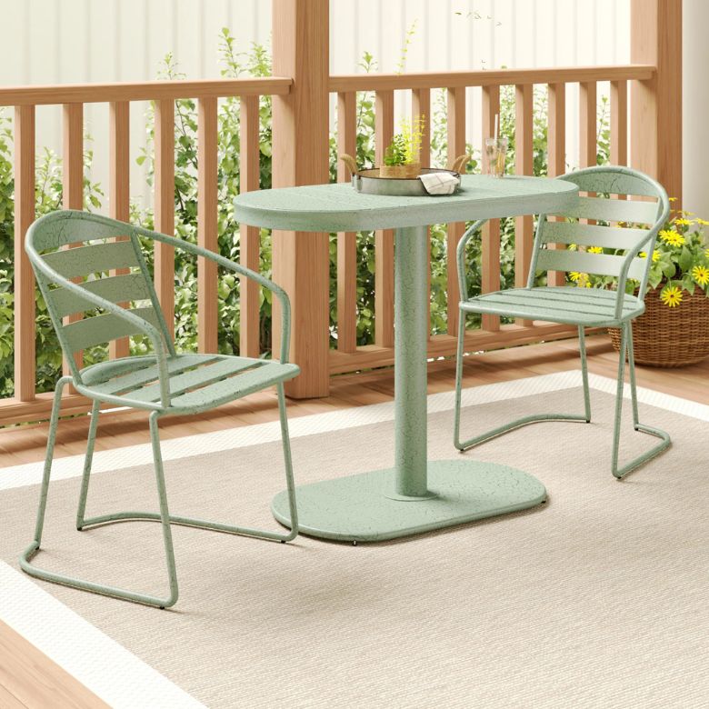 Green Oval Long Bistro Set with 2 Chairs
