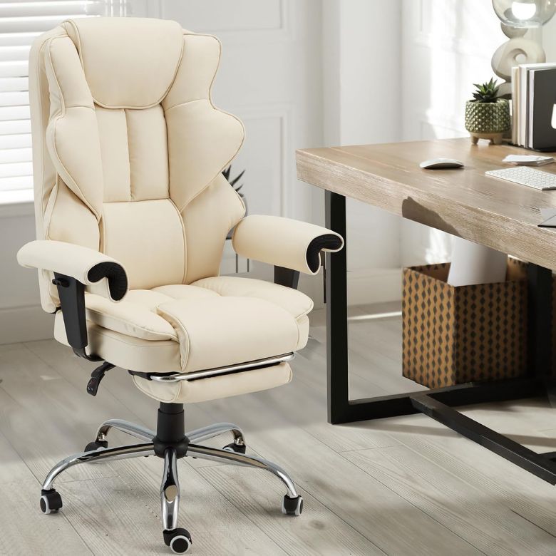 Off-White Massage Office Chair with Foot Rest