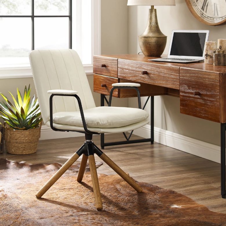 White Mid-Century Swivel Office Task Chair