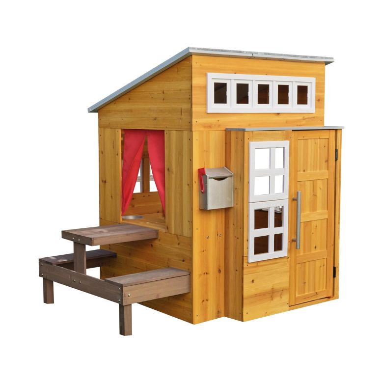 Outdoor Wooden Playhouse with Picnic Table