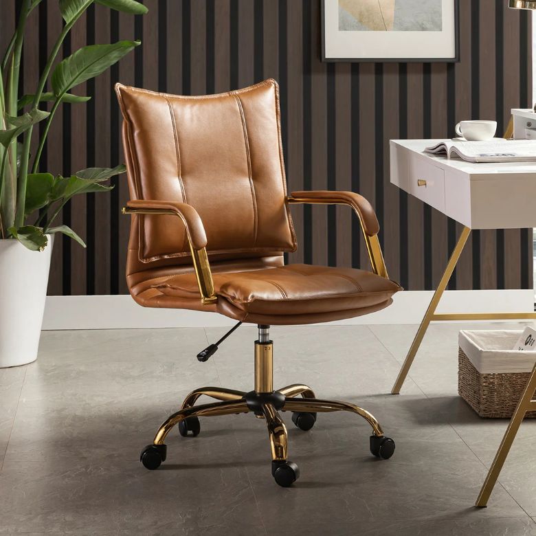 Camel Faux Leather Task Chair with Padded Arms