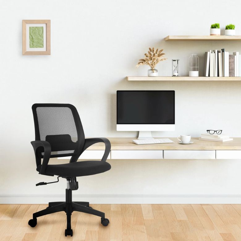 Black Ergonomic Mid-Back Desk Chair with Armrests