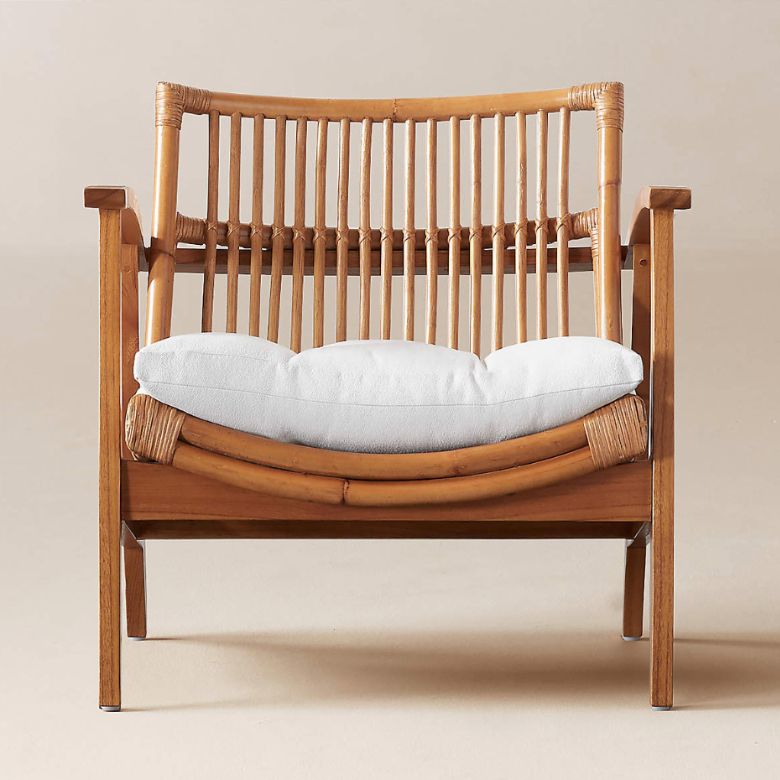 Rattan Lounge Chair with White Cushion