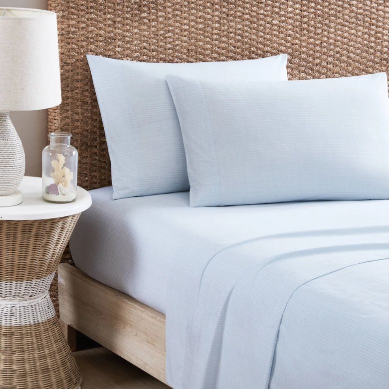 blue and white pin striped bed sheets