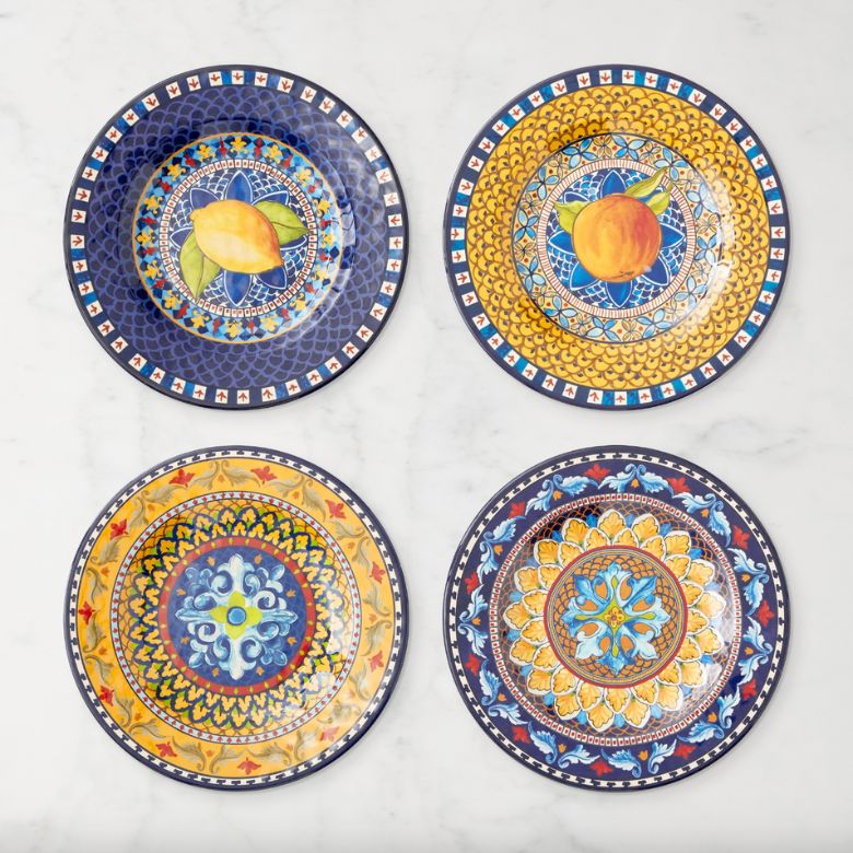 salad plates printed with medallions, Sicilian fruit and detailed rims