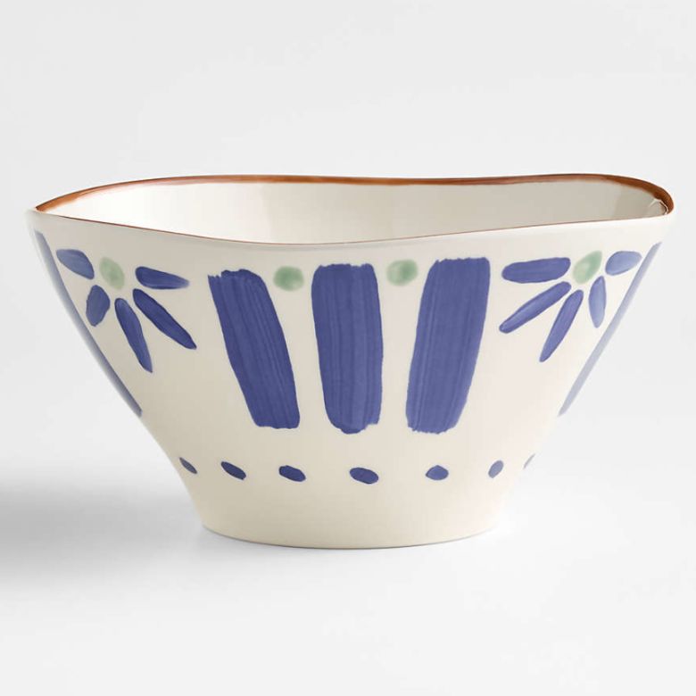 aqua and navy mediterranean-inspired melamine serving bowl