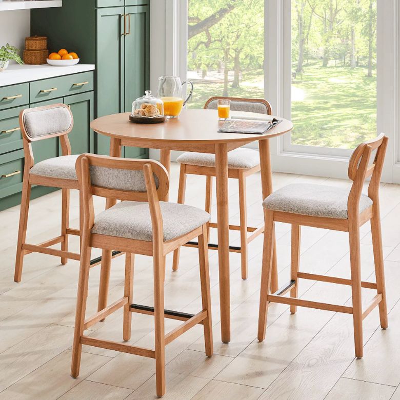 Round Counter Height Dining Room Set with Upholstered Stools