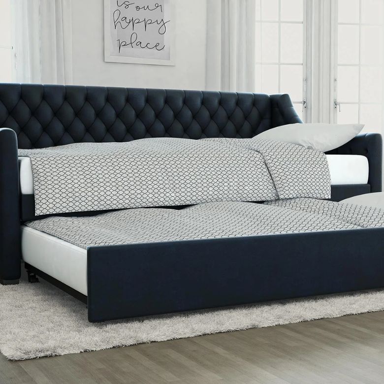 navy velvet tufted daybed with trundle