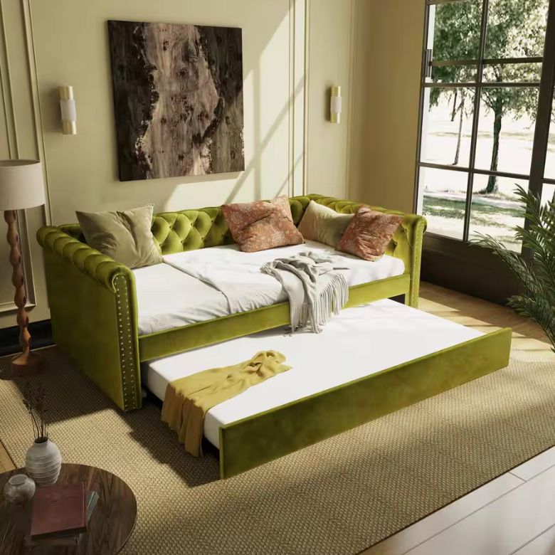 Green Velvet Daybed with Trundle