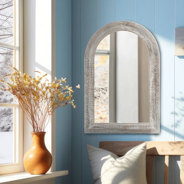 Arch Wall Mirror With Pine Wood Frame