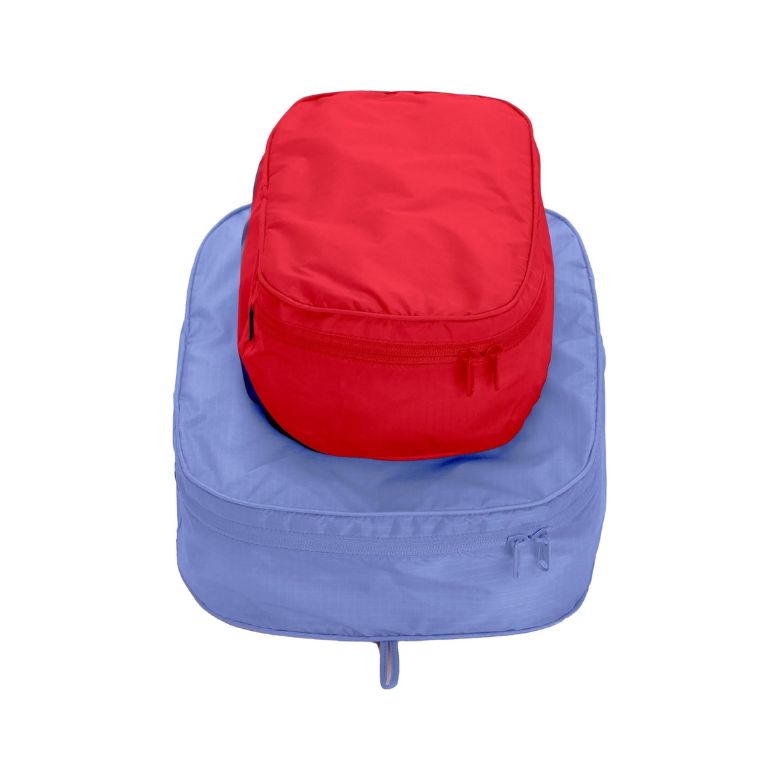 red and purple packing cubes