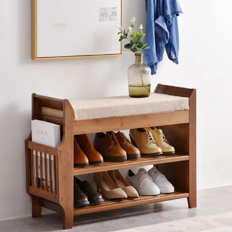 Bamboo Shoe Bench with Hidden Storage