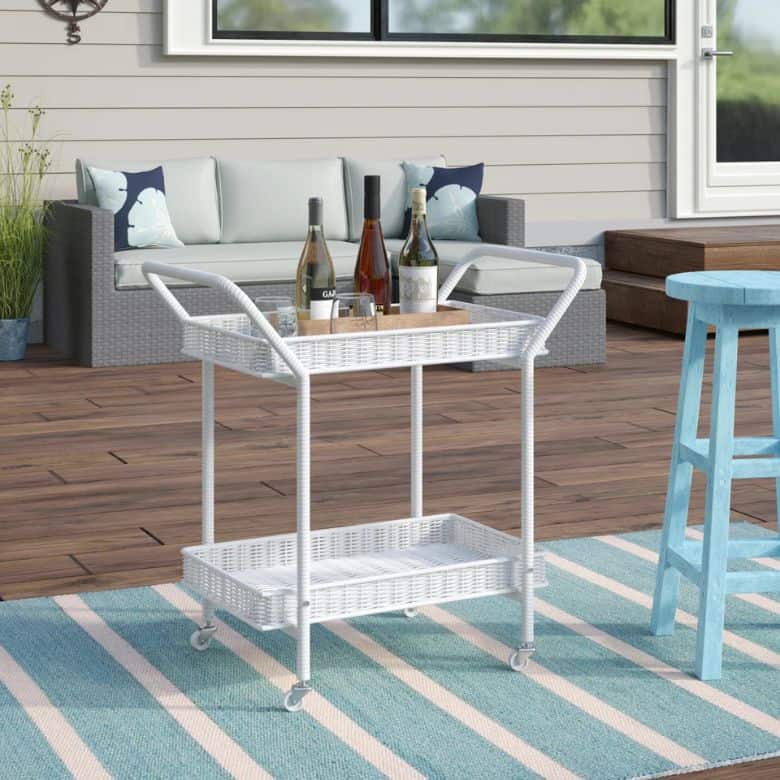 white wicker bar cart