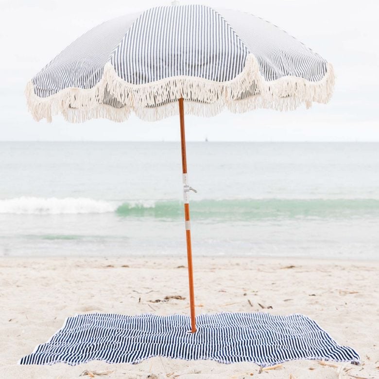 striped beach blanket