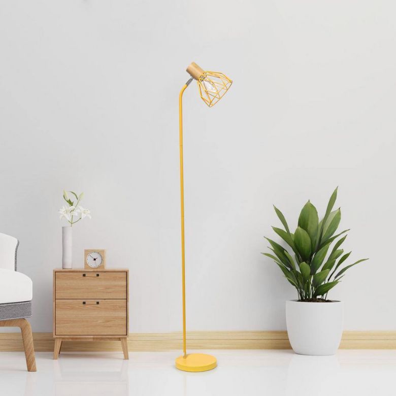 Yellow Adjustable Cage Wire Accent Arc Floor Lamp