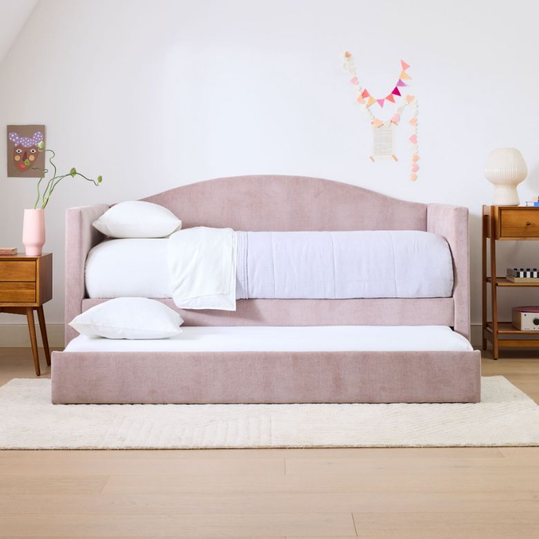mauve velvet daybed with arched back and trundle