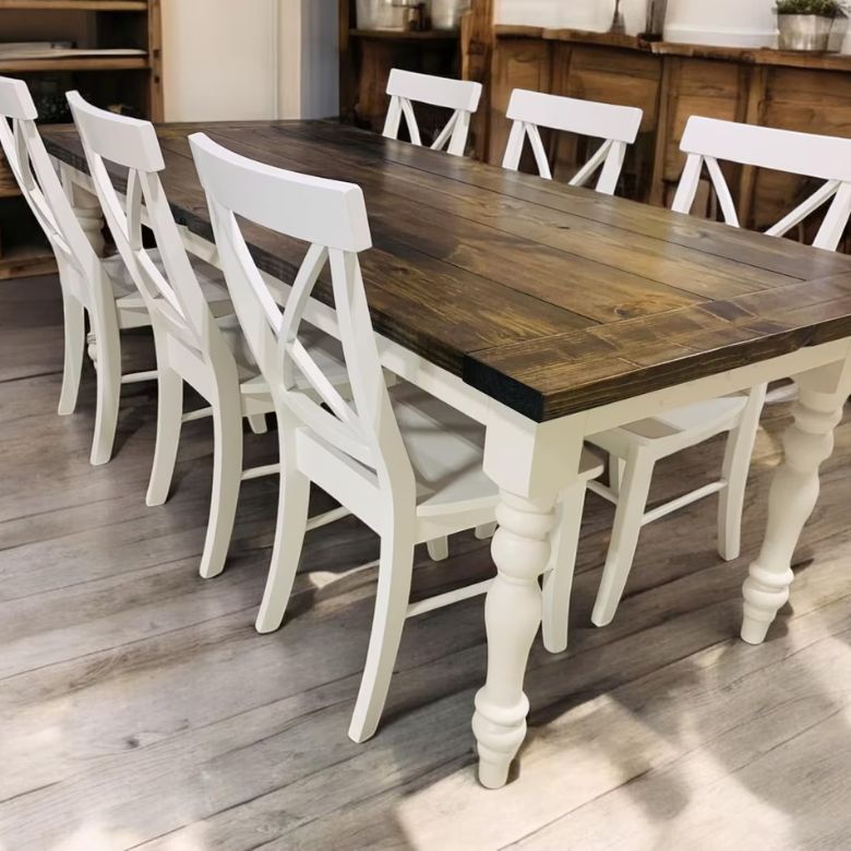 Farmhouse Table with Chairs and Turned Legs