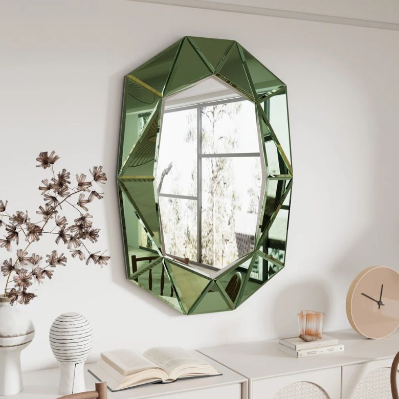 Green Glass Oval Mirror