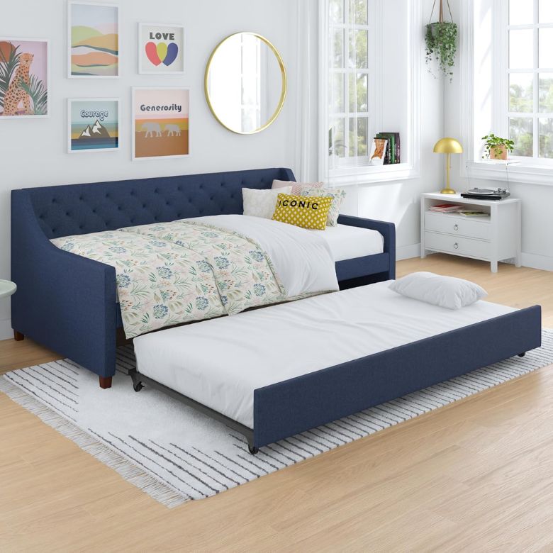 Blue Upholstered Daybed with Trundle