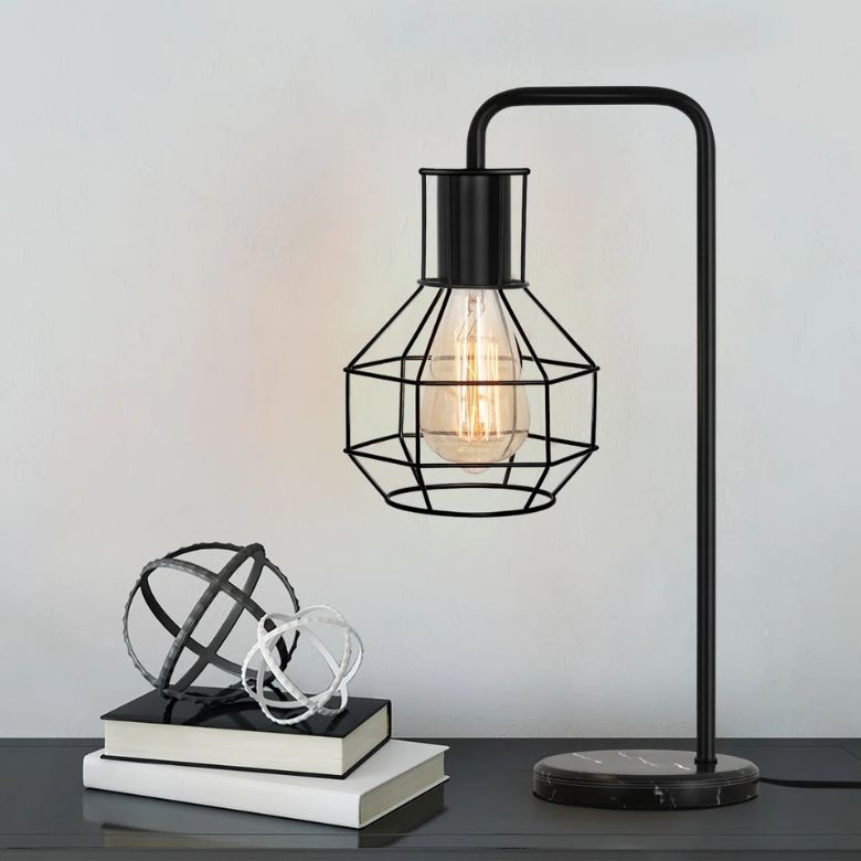 Black Caged Marble Desk Lamp