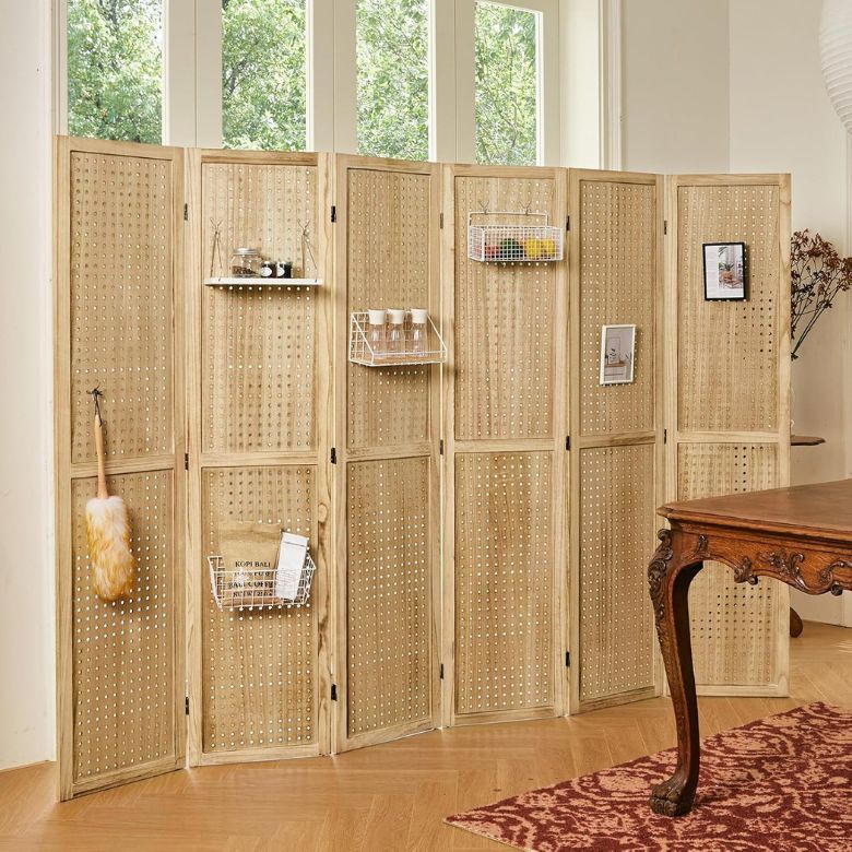 pegboard room divider with shelves