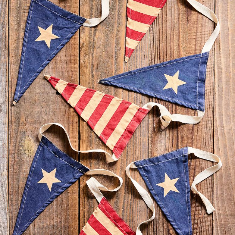 red striped and white and blue star flag pennant