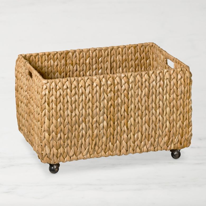 seagrass storage basket on wheels