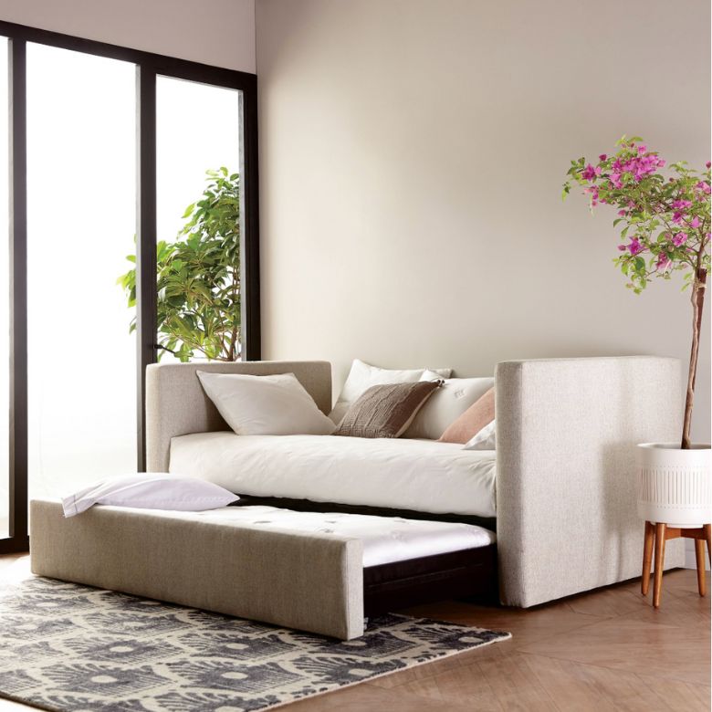 neutral twill day bed with trundle