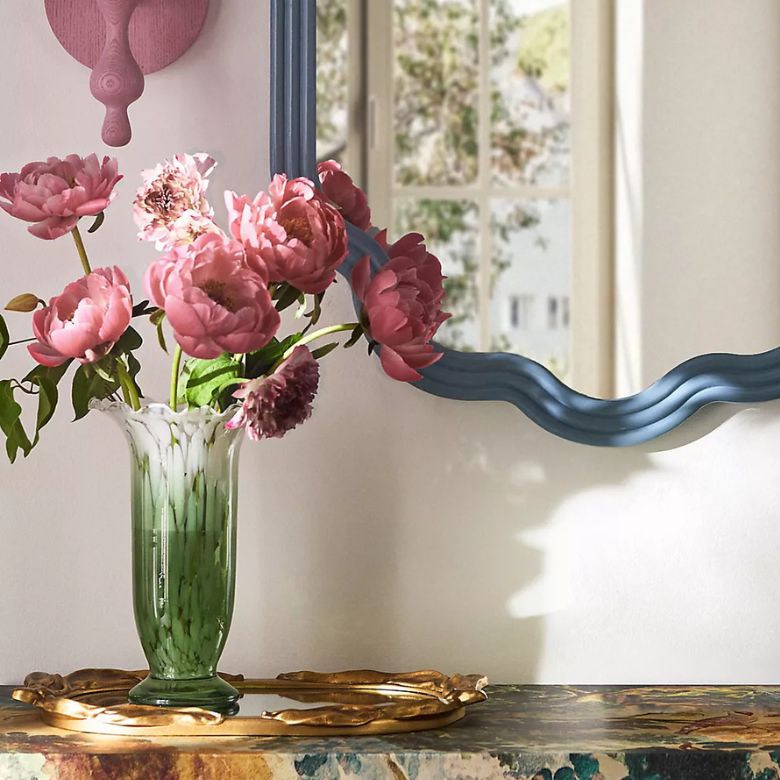 green scalloped glass vase