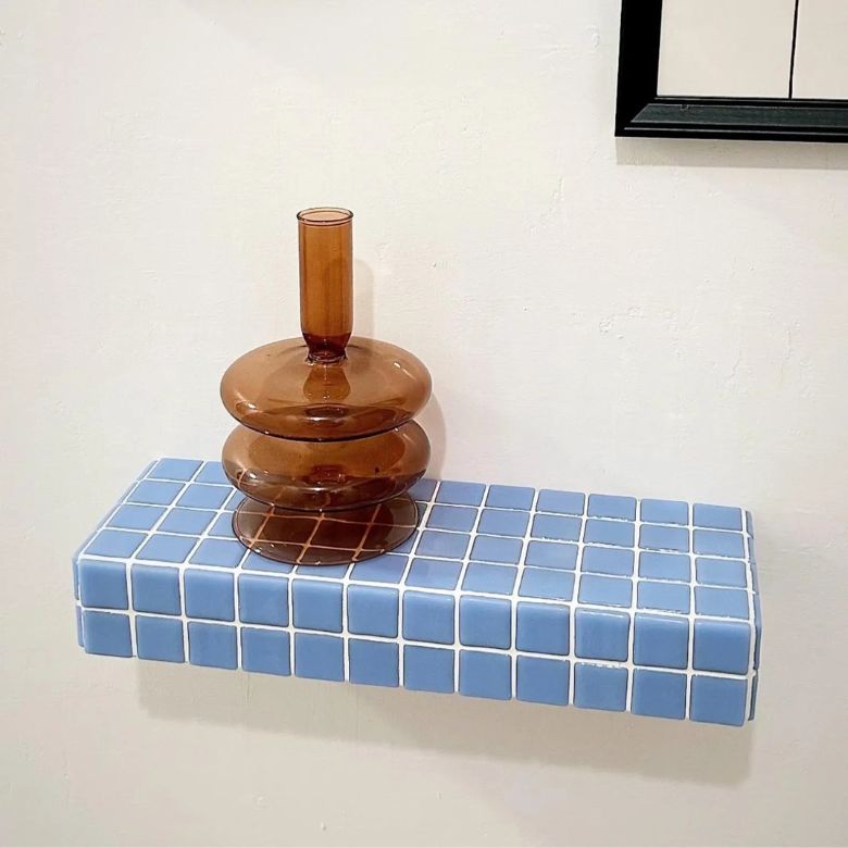 blue tile floating shelf