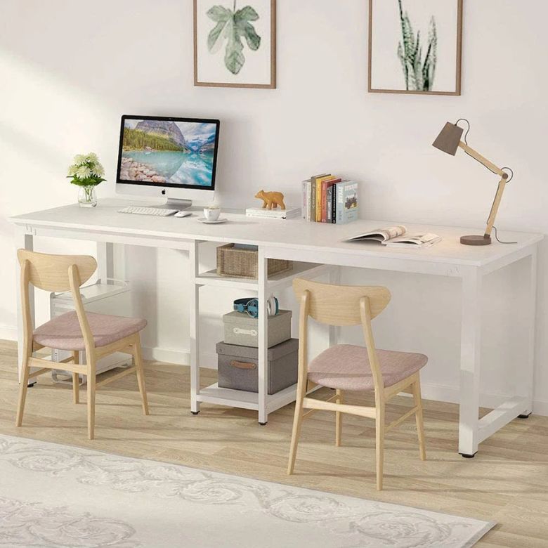 white dual computer desk