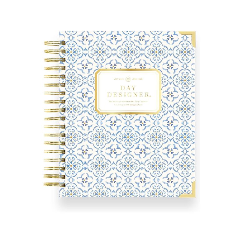 blue patterned daily planner