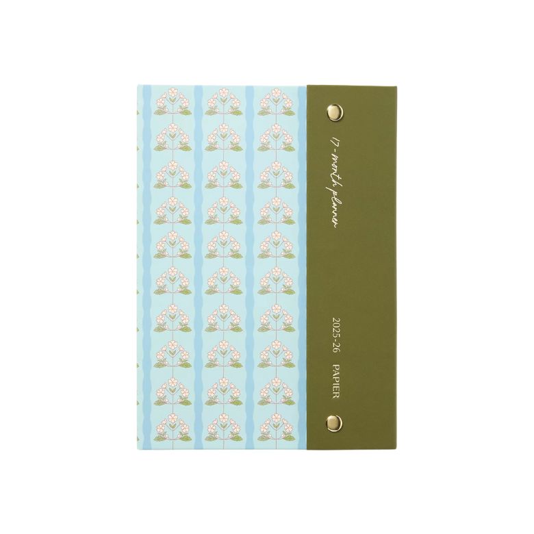 green and blue floral striped planner
