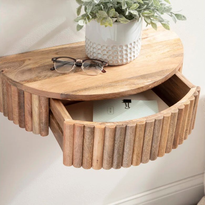 Half-circle Mango Floating Shelf with Drawer