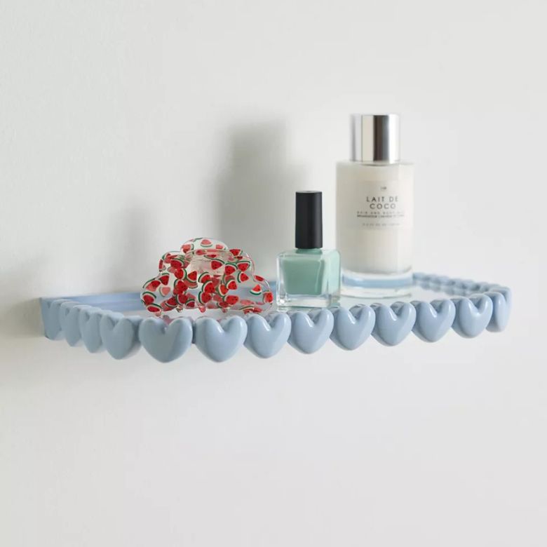 blue heart trimmed floating shelf