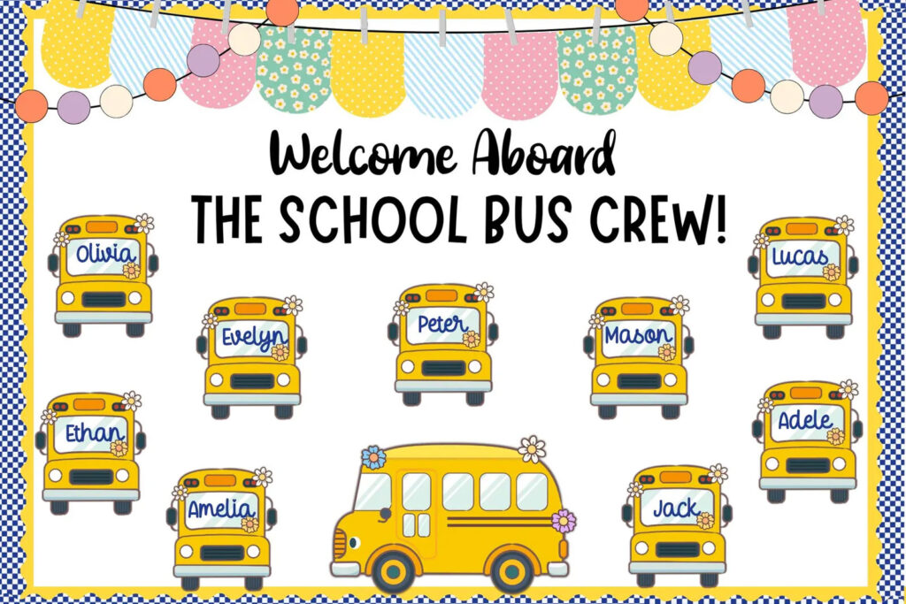 school bus themed teacher bulletin