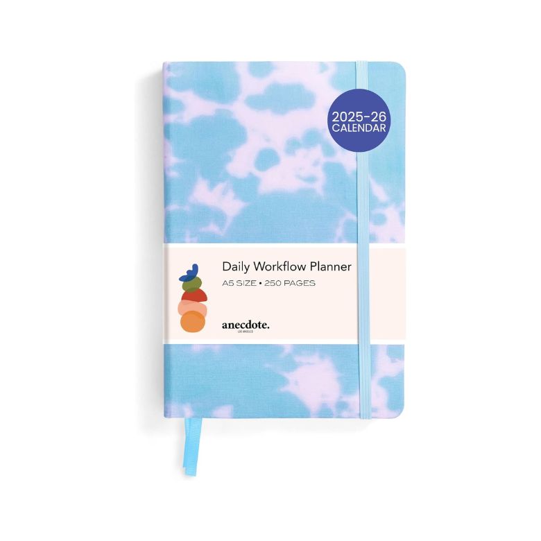 blue and pink tie dye daily planner
