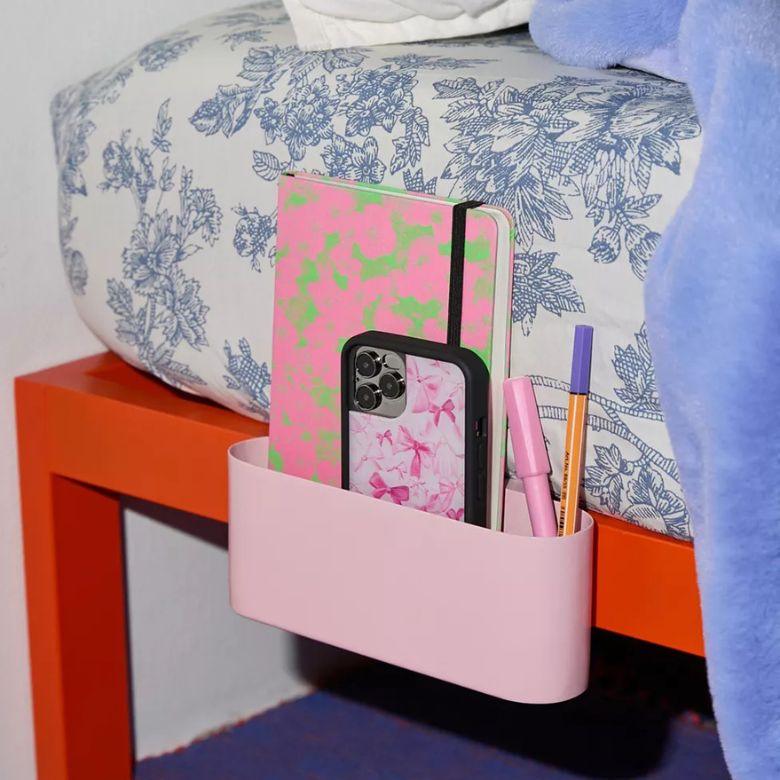 pink bedside caddy