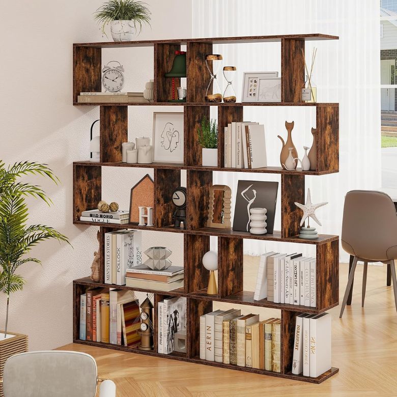 Wooden 5 Tier Geometric Bookcase