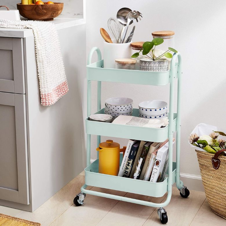 3-tier mint green utility cart