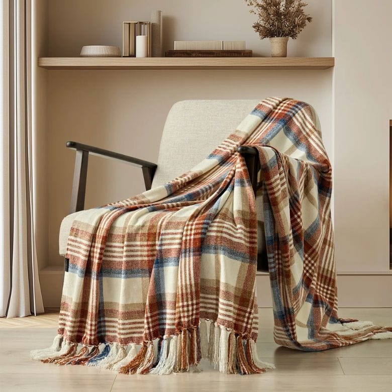 Soft Chenille Plaid Throw Blanket